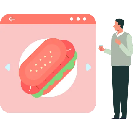 A Boy Is Looking At Burger On The Web Page Illustration