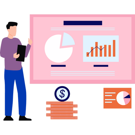 Boy is looking at business analysis graphs  Illustration