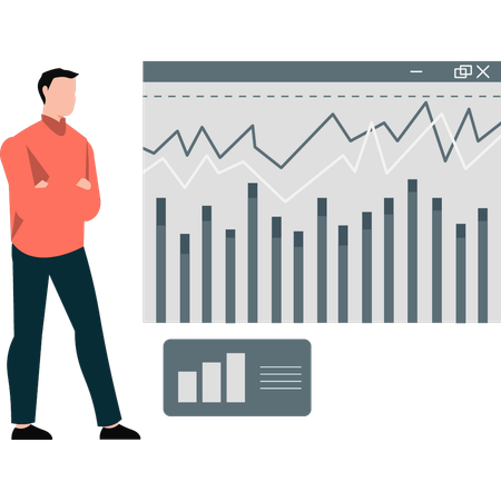 Boy is looking at business analytics graph  Illustration