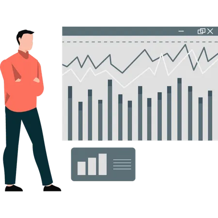 Boy is looking at business analytics graph  Illustration