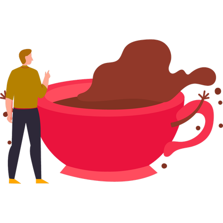 Boy is looking at chocolate coffee mug  イラスト