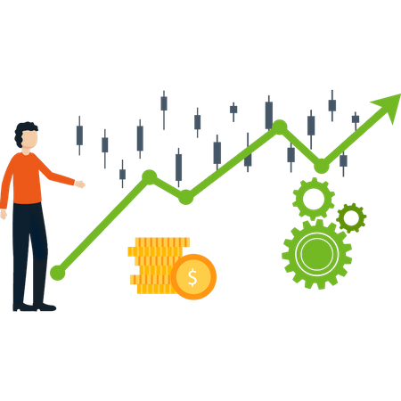 Boy is looking at dollar graph  Illustration