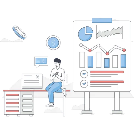 Boy is looking at financial account  Illustration