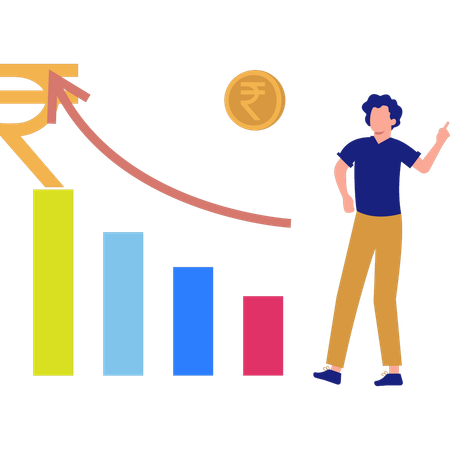 Boy is looking at financial graph for business  Illustration