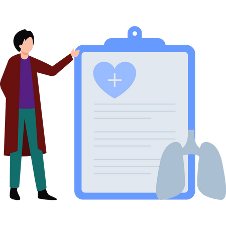 Boy is looking at lung report  Illustration