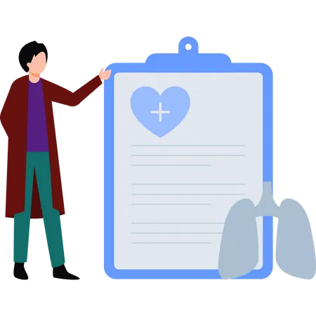 Boy is looking at lung report  Illustration