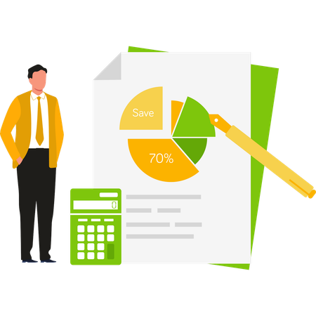 Boy is looking at pie chart  Illustration