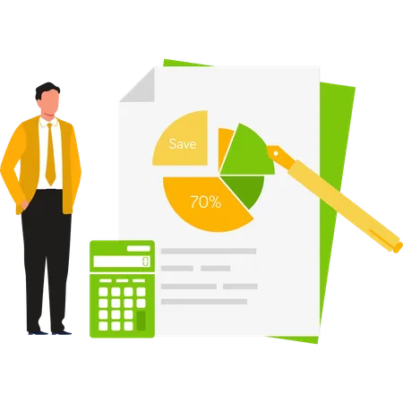 Boy is looking at pie chart  Illustration