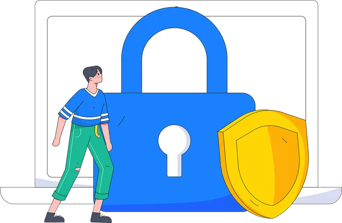 Boy is looking at screen for security  Illustration