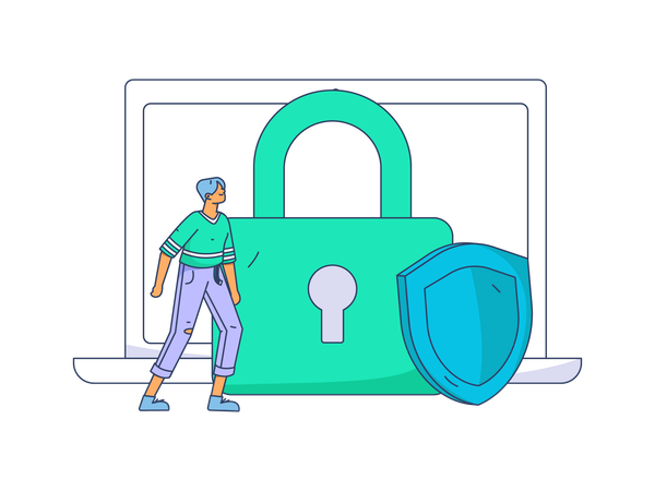 Boy is looking at screen for security  Illustration