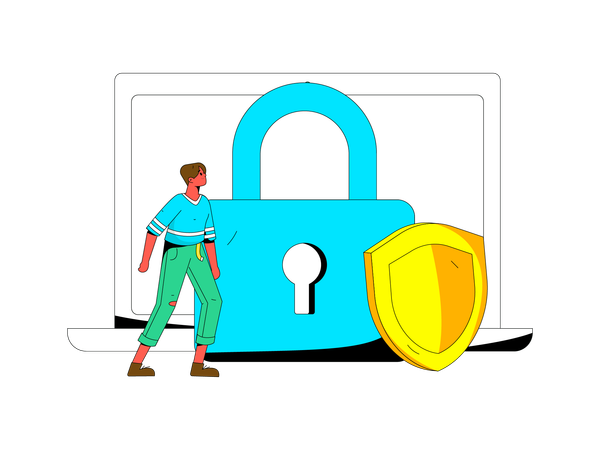 Boy is looking at screen for security  Illustration