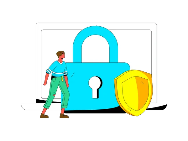 Boy is looking at screen for security  Illustration