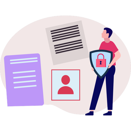 Boy is looking at secured documents  Illustration