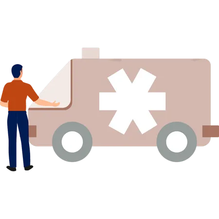 Boy is looking at the ambulance  Illustration
