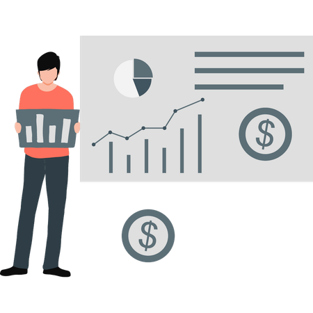 Boy is looking at the bar graph  Illustration