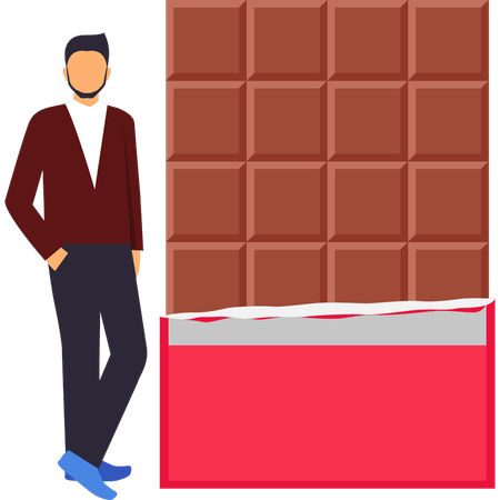 Boy is looking at the chocolate bar  Illustration