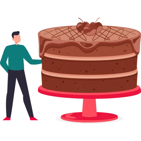 Boy is looking at the chocolate cake  イラスト
