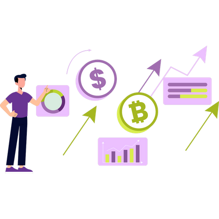 Boy is looking at the currency rate  Illustration