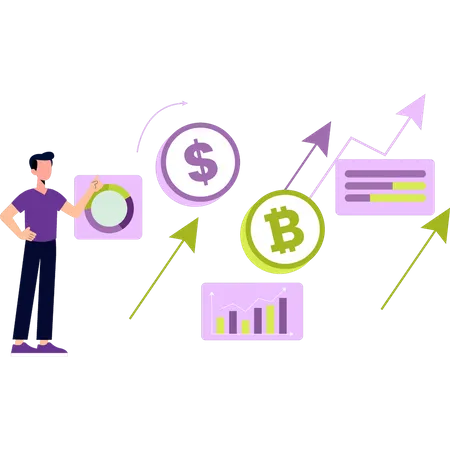 Boy is looking at the currency rate  Illustration