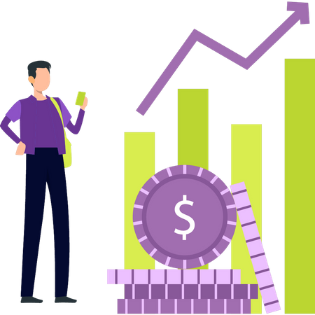 Boy is looking at the dollar graph  Illustration