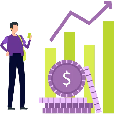 Boy is looking at the dollar graph  Illustration