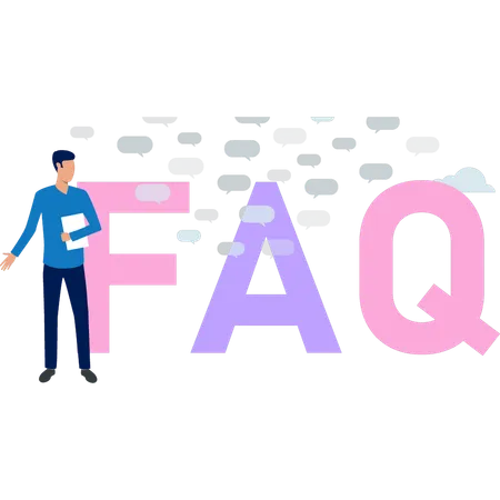 Boy is looking at the FAQ service  Illustration