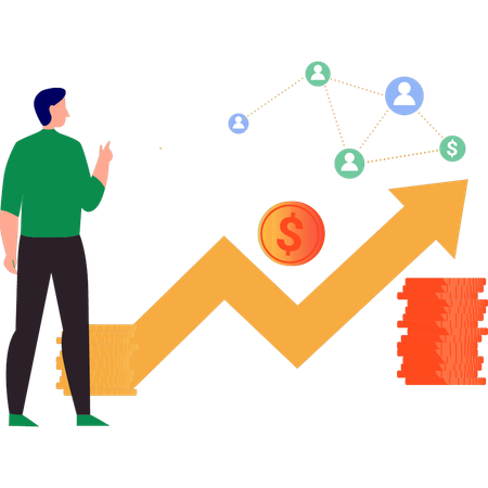 Boy is looking at the funding graph  Illustration