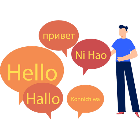 Boy is looking at the greeting phrases  イラスト