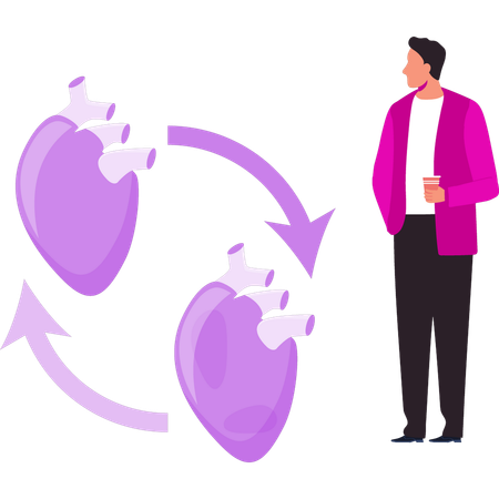 Boy is looking at the heart transplant  Illustration