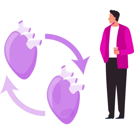 Boy is looking at the heart transplant  Illustration