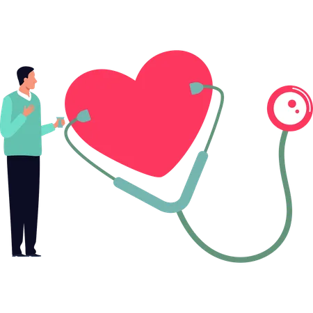 The Boy Is Looking At The Heart With Stethoscope Illustration