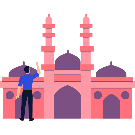 Boy is looking at the mosque  Illustration