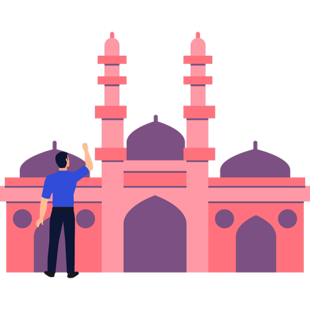 Boy is looking at the mosque  Illustration