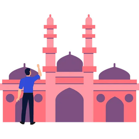 Boy is looking at the mosque  Illustration