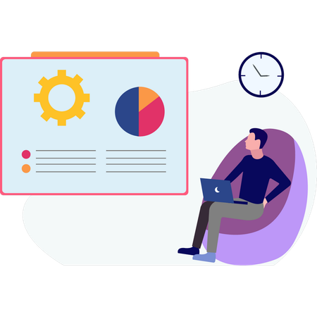 Boy is looking at the pie chart  Illustration