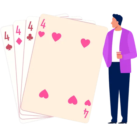 A Boy Is Looking At The Playing Cards Illustration
