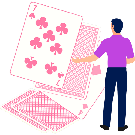Boy is looking at the  poker card  Illustration