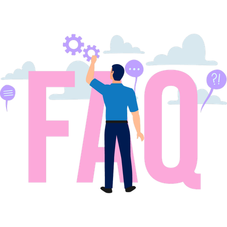 Boy is looking at the settings for FAQ  Illustration