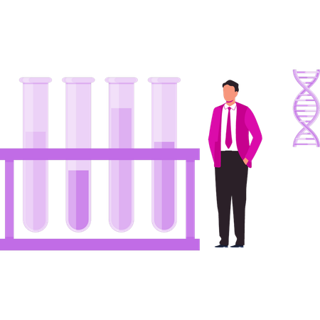 Boy is looking at the test tubes  Illustration