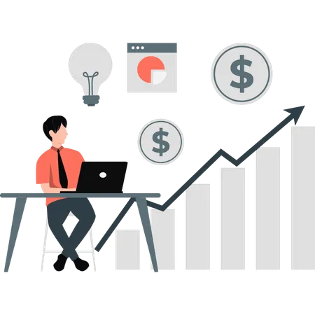 Boy is looking business finance graph  Illustration