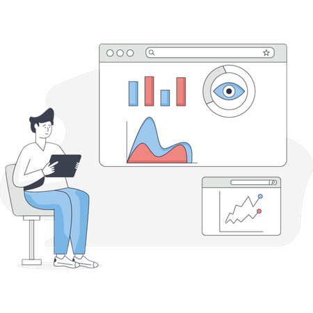 Boy is looking digital auditing  Illustration