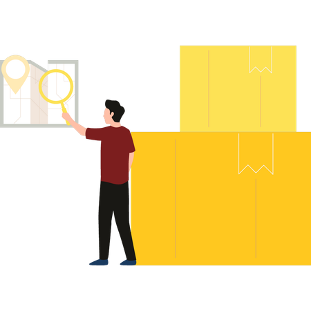 Boy is looking for a package delivery  Illustration