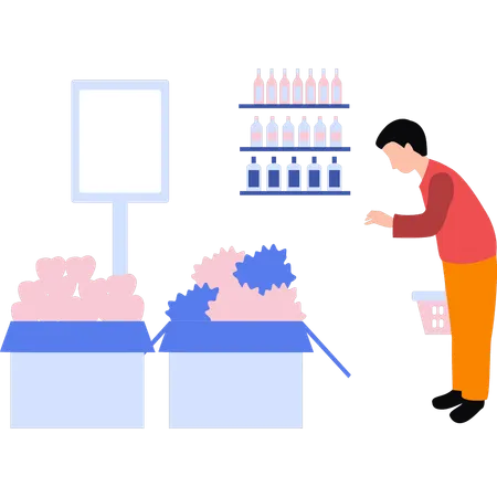 Boy is looking for groceries to buy  Illustration