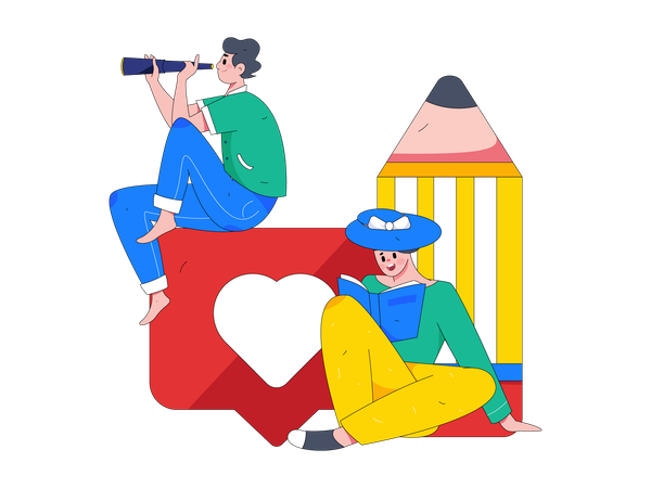 Boy is looking for social media messages  イラスト