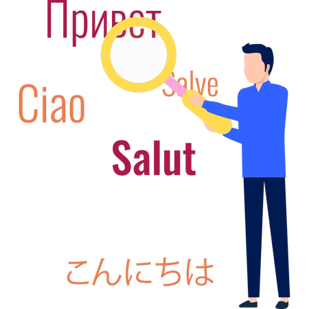 Boy is looking for translator for different languages  イラスト