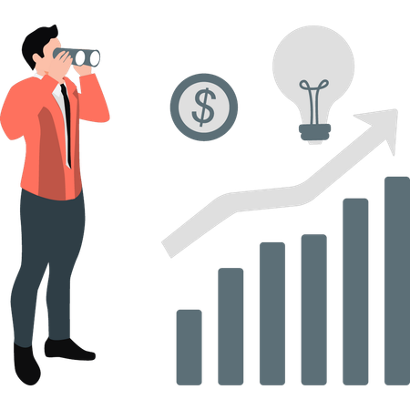 Boy is looking graph growth in binoculars  Illustration