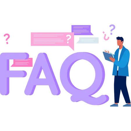 Boy is looking into the FAQ services  Illustration