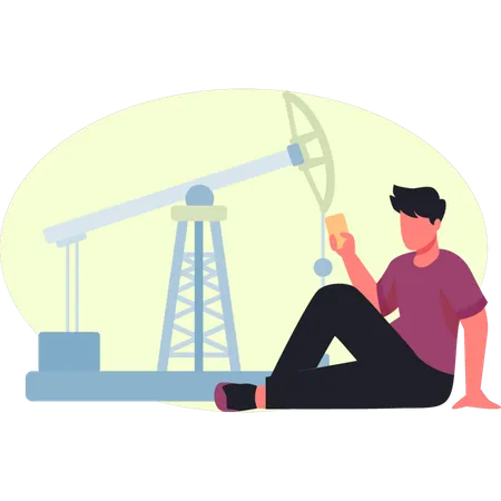 Boy is looking oil pipeline industry  Illustration
