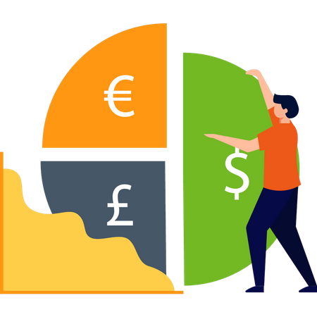 Boy is making a currency chart  Illustration