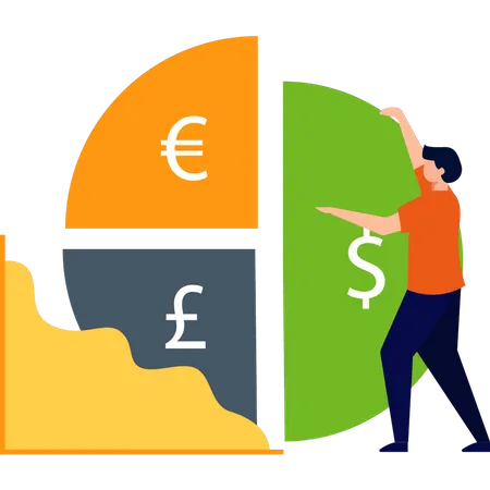 Boy is making a currency chart  Illustration